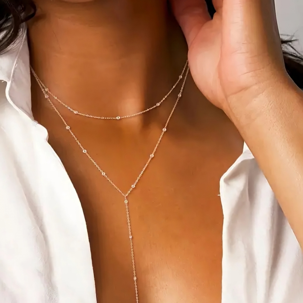 New Silver Tone "Y" Necklace